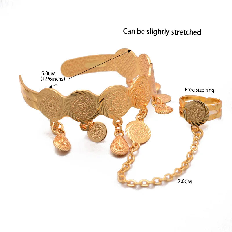 Baby Girl Gold Coin Bangle with Attached Ring