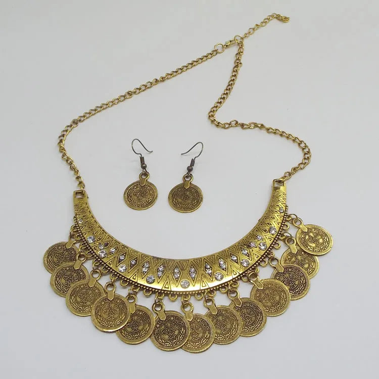 Gold Coin Necklace & Earrings Set