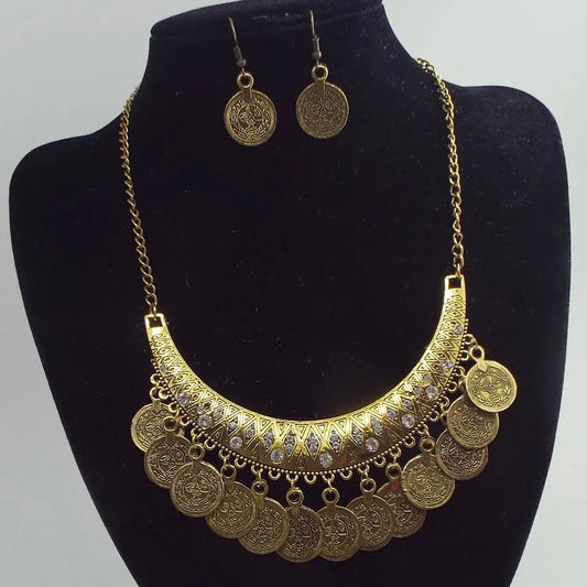 Gold Coin Necklace & Earrings Set