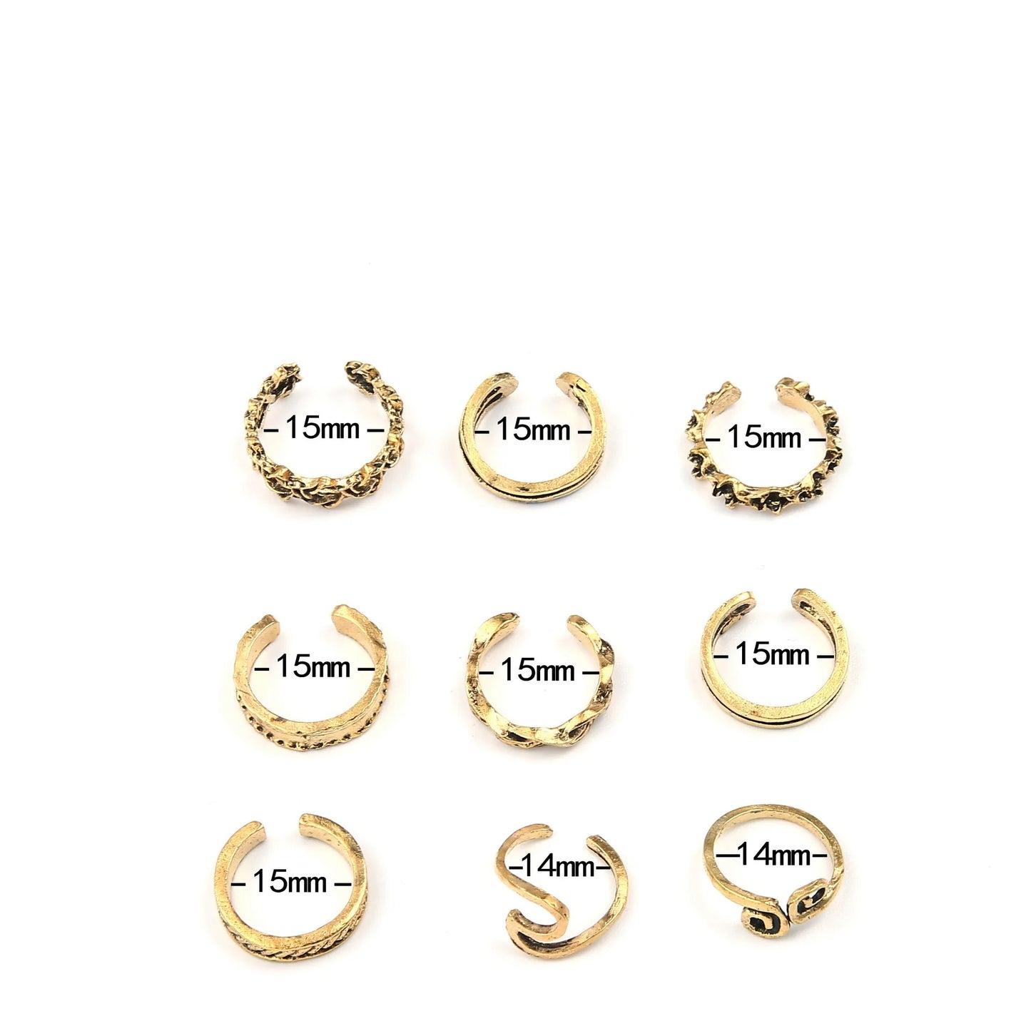 9 Piece Set of Adjustable Toe Rings