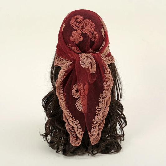 Lace Paisley Embroidery Square Scarf