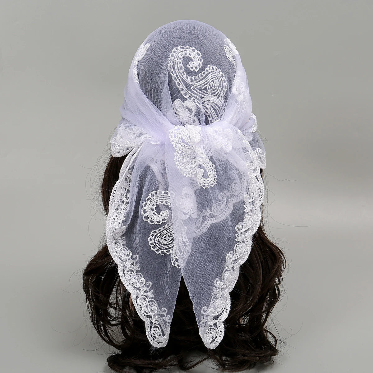 Lace Paisley Embroidery Square Scarf
