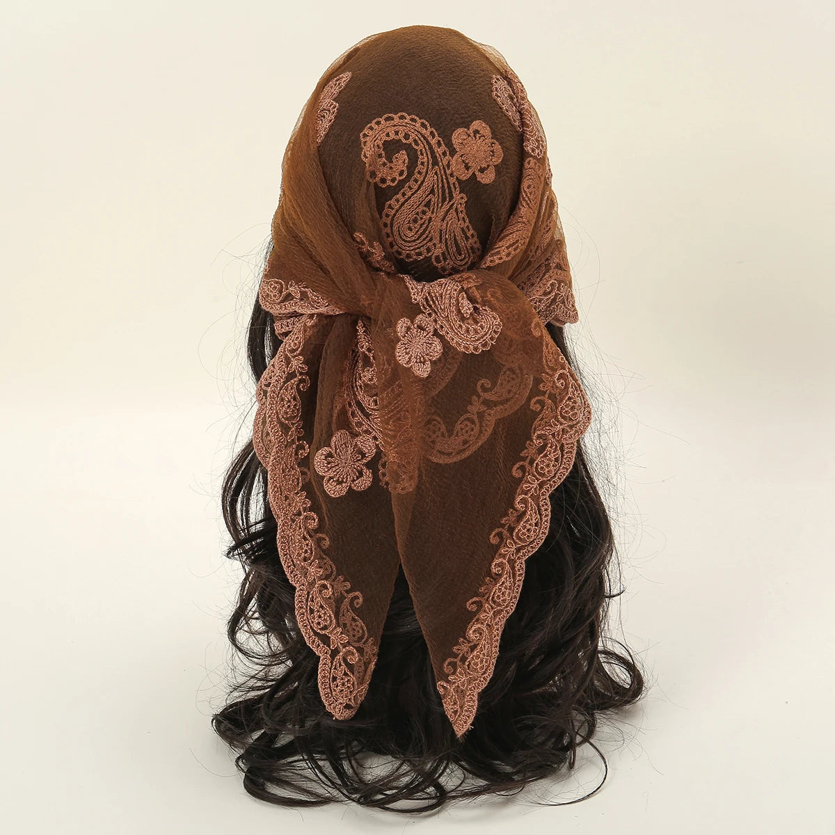 Lace Paisley Embroidery Square Scarf