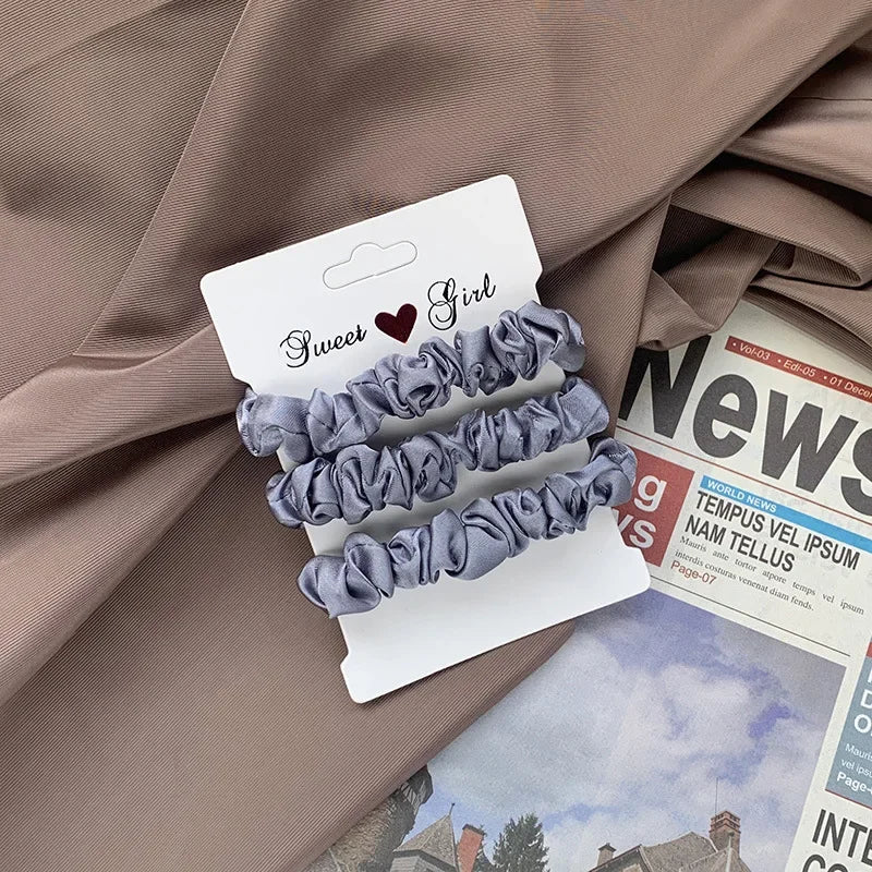 3 Thin Satin Scrunchies