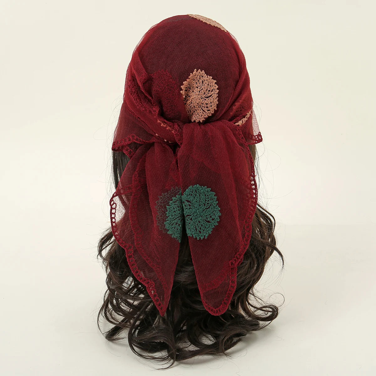 Lace Paisley Embroidery Square Scarf