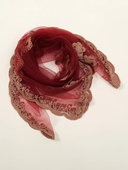 Lace Paisley Embroidery Square Scarf