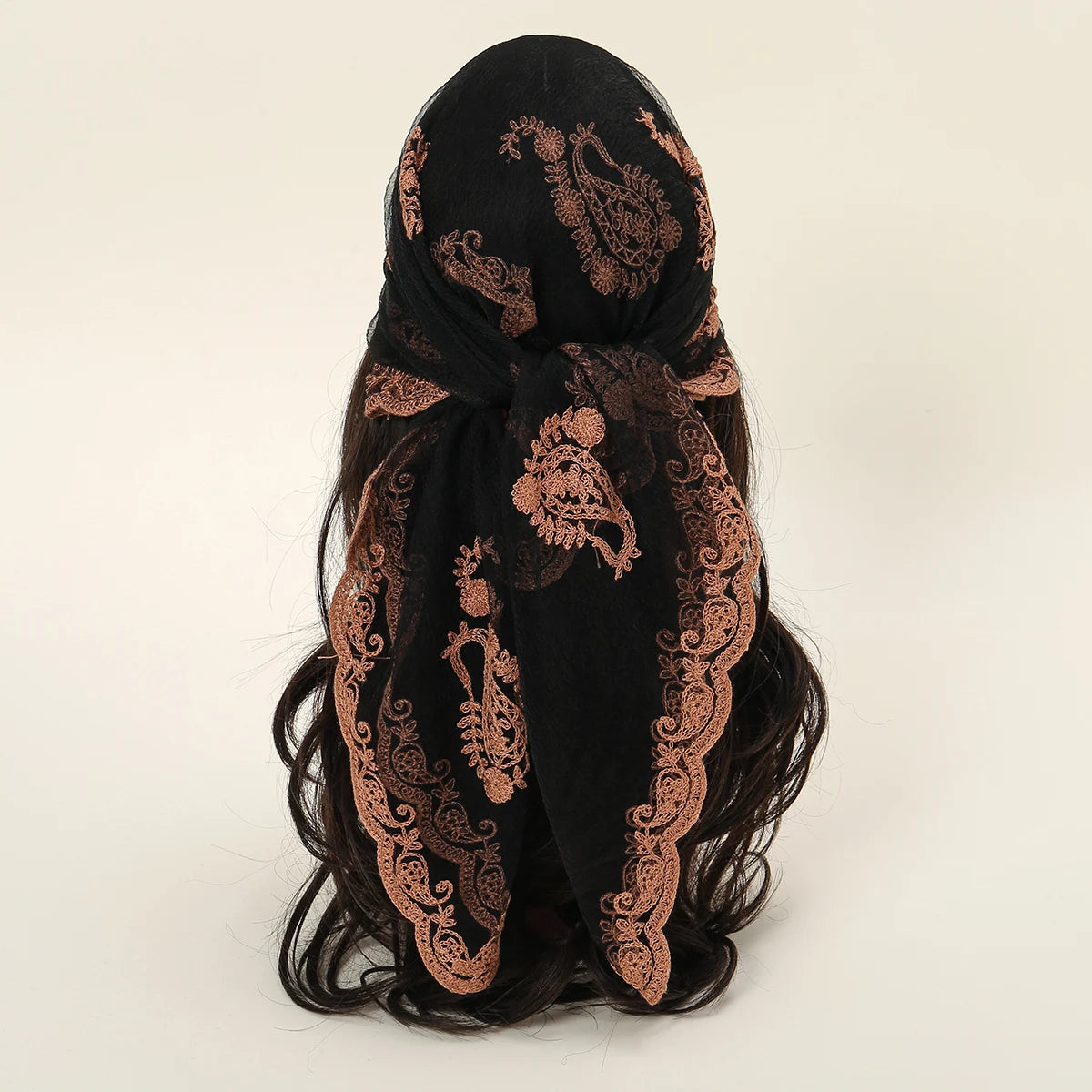 Lace Paisley Embroidery Square Scarf