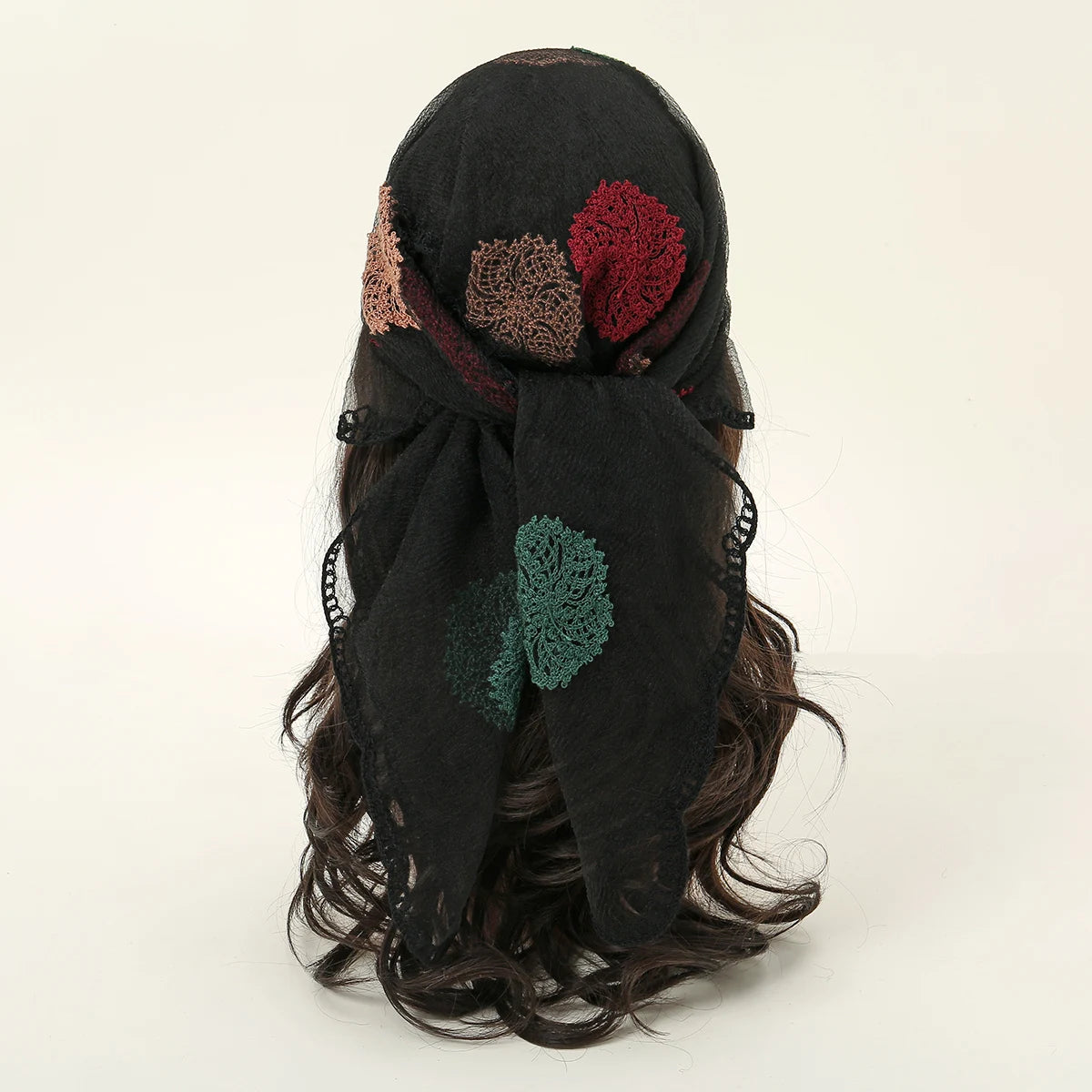 Lace Paisley Embroidery Square Scarf