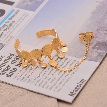 Baby Girl Gold Coin Bangle with Attached Ring