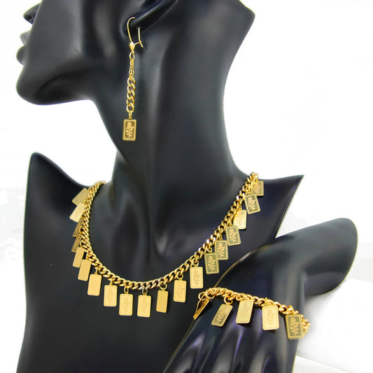 21K Plated Turkish Plated Gold Coin Earrings Necklace & Bracelet Set