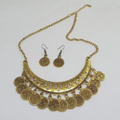 Gold Coin Necklace & Earrings Set