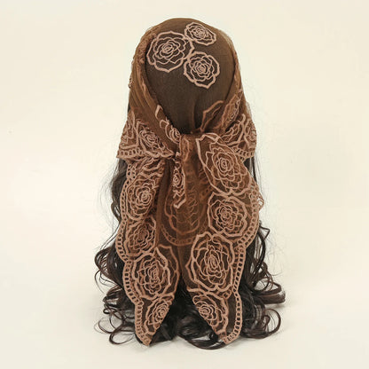 Lace Paisley Embroidery Square Scarf