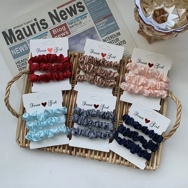 3 Thin Satin Scrunchies