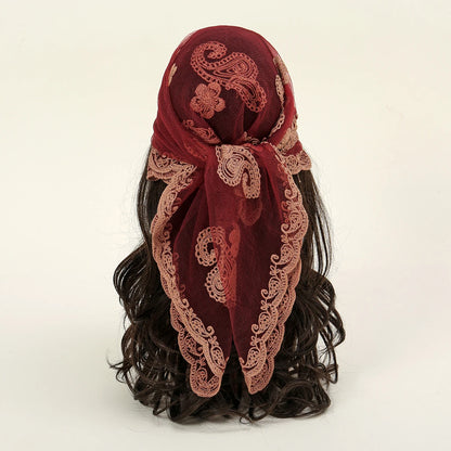 Lace Paisley Embroidery Square Scarf