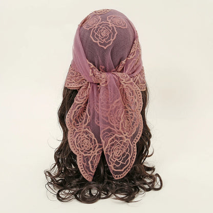 Lace Paisley Embroidery Square Scarf