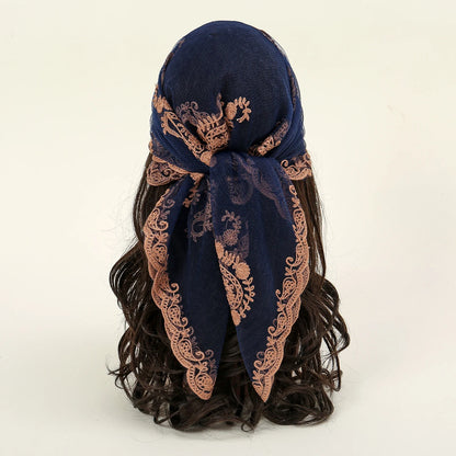 Lace Paisley Embroidery Square Scarf