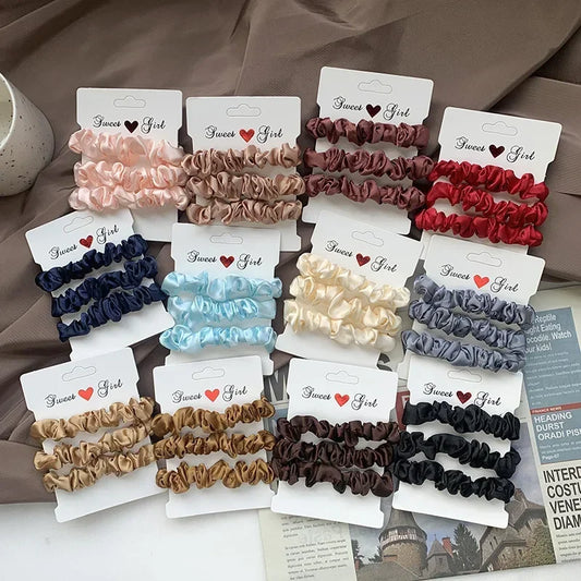 3 Thin Satin Scrunchies