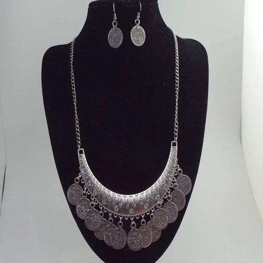Gold Coin Necklace & Earrings Set