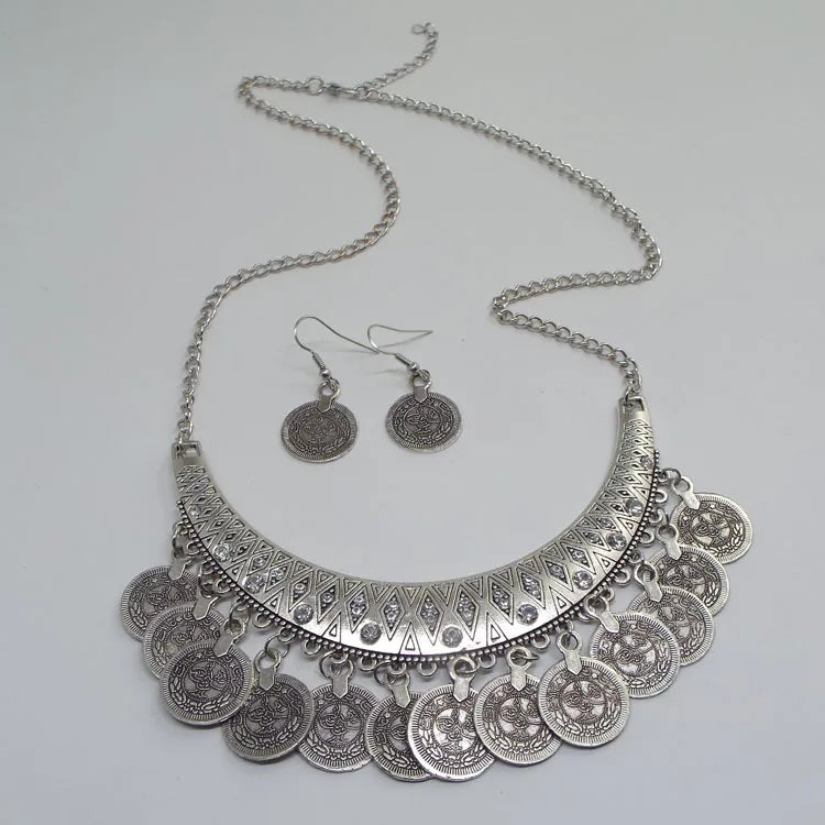 Gold Coin Necklace & Earrings Set