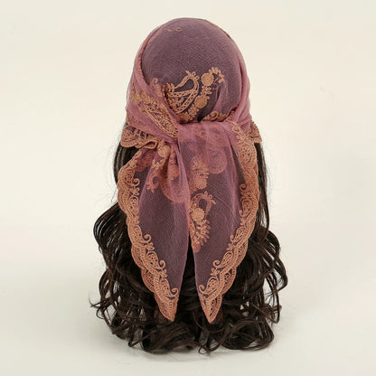 Lace Paisley Embroidery Square Scarf