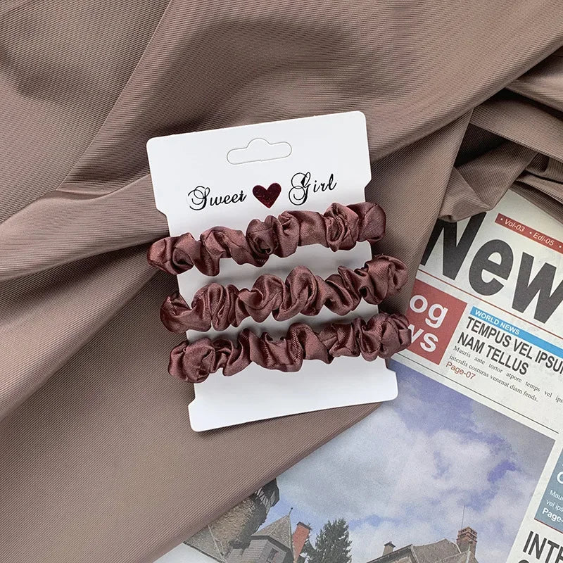 3 Thin Satin Scrunchies