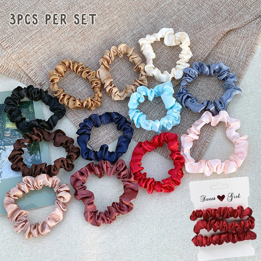 3 Thin Satin Scrunchies